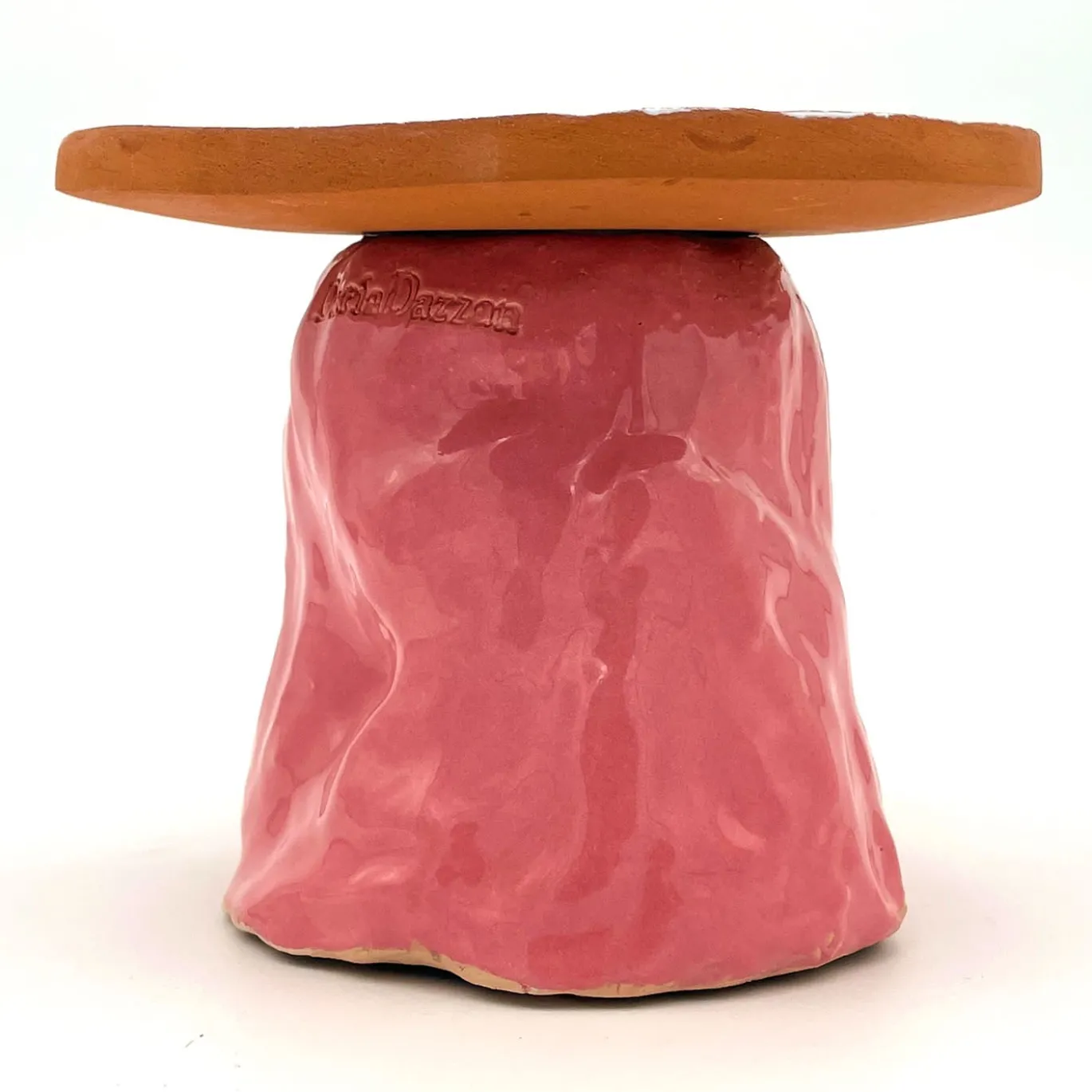 Alzata per torta Fungo Rock rosa e bianca lucida