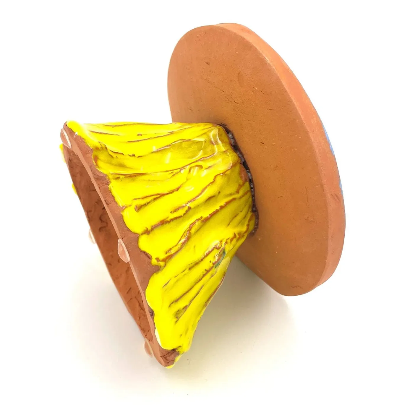 Alzata per torta Fungo Vulcano giallo cadmio e lilla