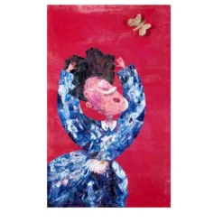Arazzo Dipinto a Mano in Velluto di Seta Butterfly Girl