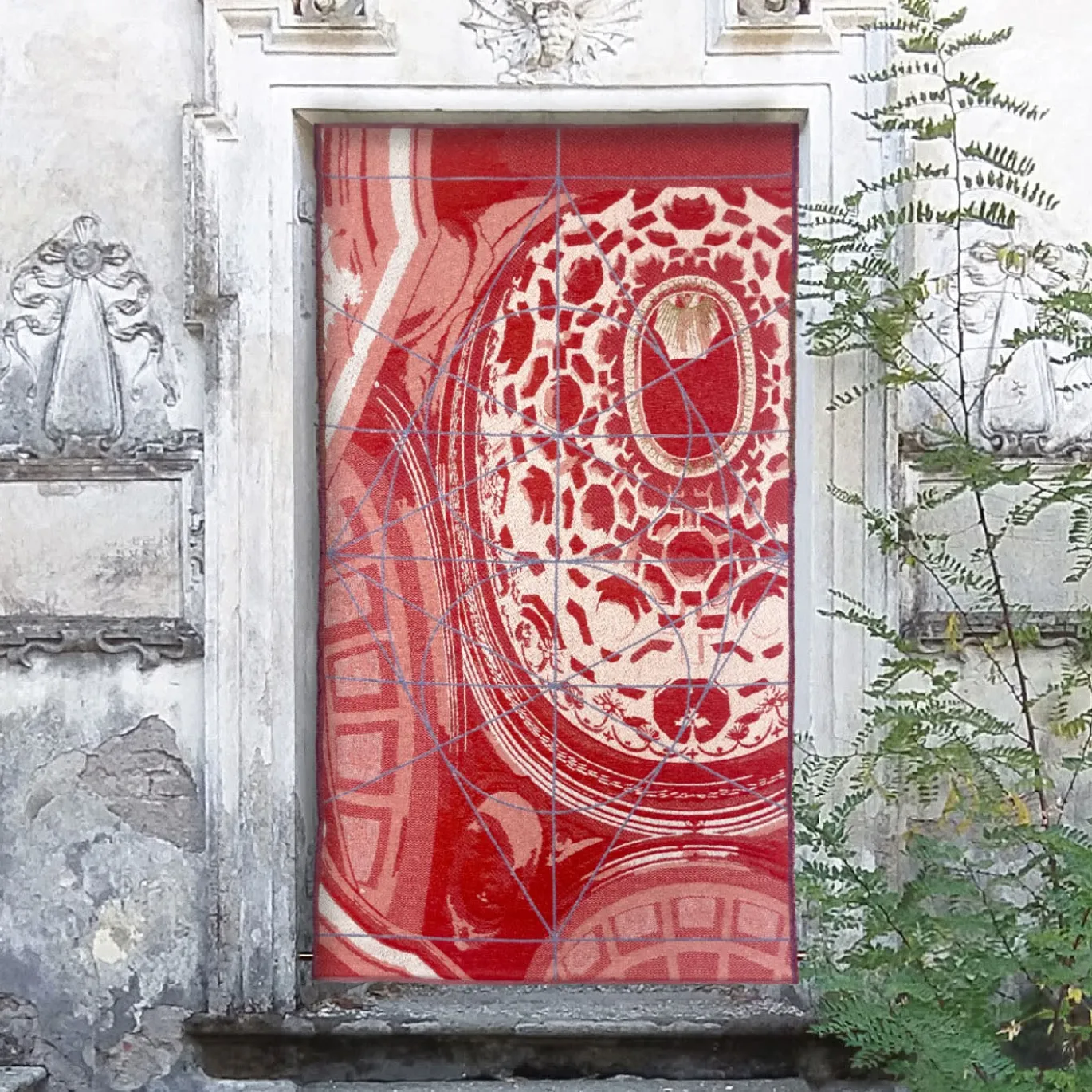 Arazzo double face Borromini in Rosso Bacca e Blu Blitzblau