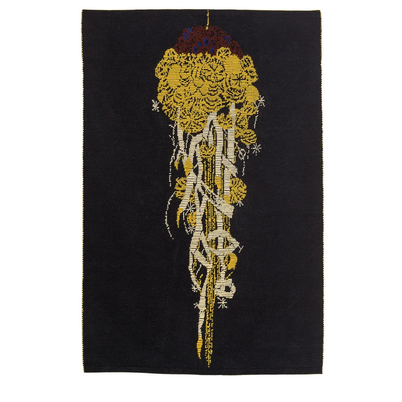 Arazzo Fantasma Giallo in lana con sfondo nero di Anna Galtarossa