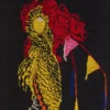 Arazzo Fantasma rosso e oro in lana con sfondo nero di Anna Galtarossa