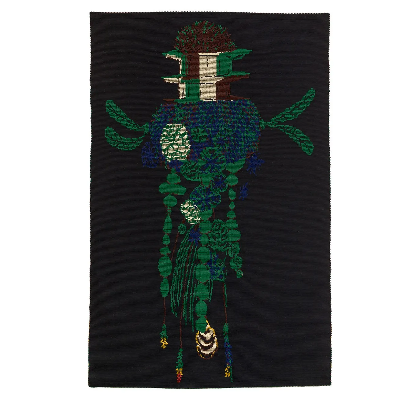 Arazzo Fantasma Verde in lana con sfondo nero di Anna Galtarossa