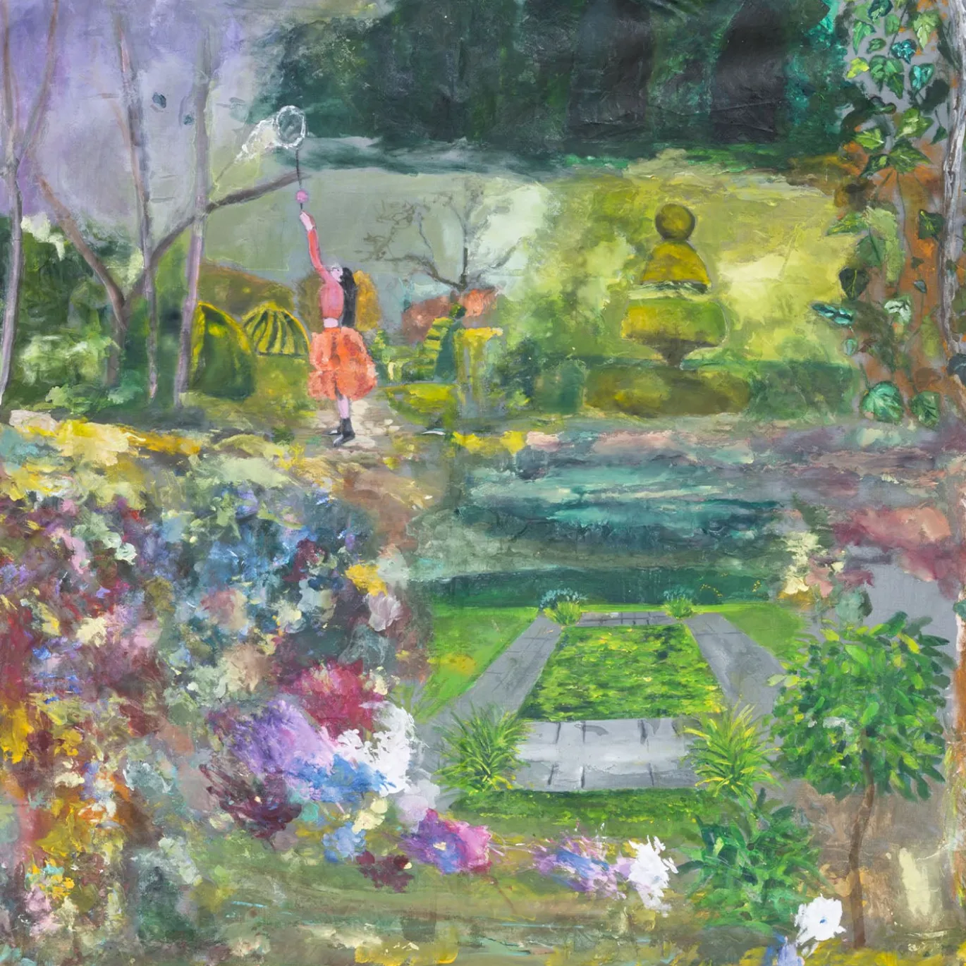 Arazzo figurativo Wonder Garden in organza di seta