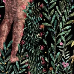 Arazzo Florae Incantata a tre pannelli in velluto nero