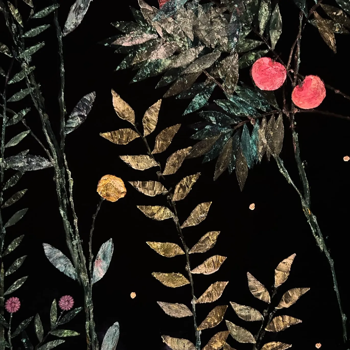 Arazzo Florae Incantata a tre pannelli in velluto nero
