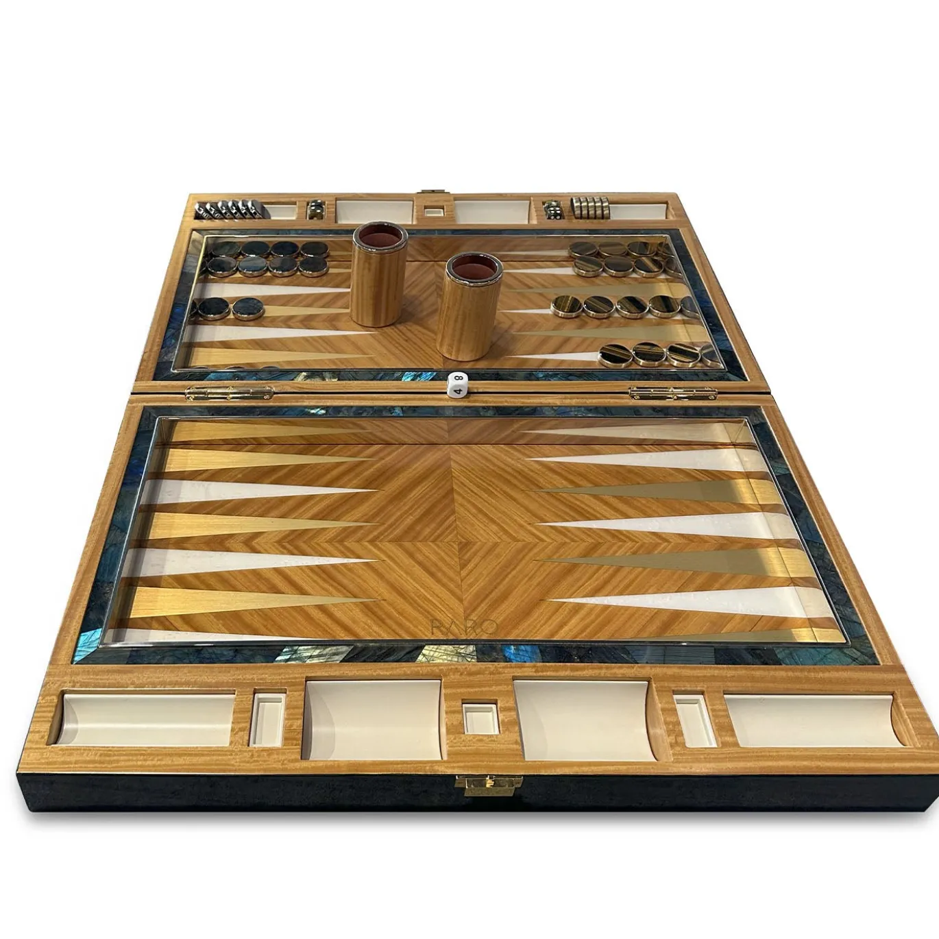 Backgammon Geometrico in Legno con dettagli in Pietre Semi Preziose