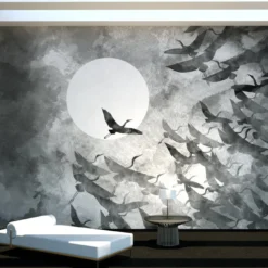 Birds and Waves White Row Carta da parati