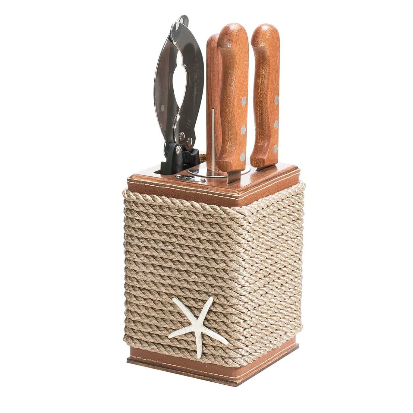 Blocco di legno beige a 4 coltelli