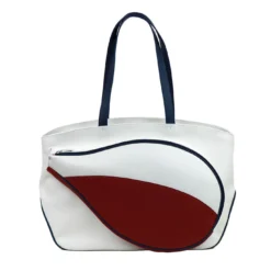 Borsa sportiva bianca/rossa/blu con tasca a forma di racchetta da tennis