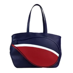 Borsa sportiva blu e rossa con tasca a forma di racchetta da tennis