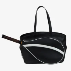 Borsa sportiva in bianco e nero con tasca a forma di racchetta da tennis