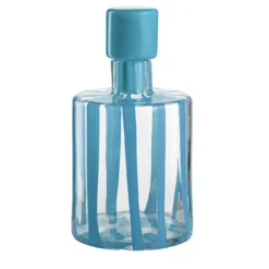 Bottiglia in vetro Murano Cyrcus Striped Azzurro Chiaro e Trasparente