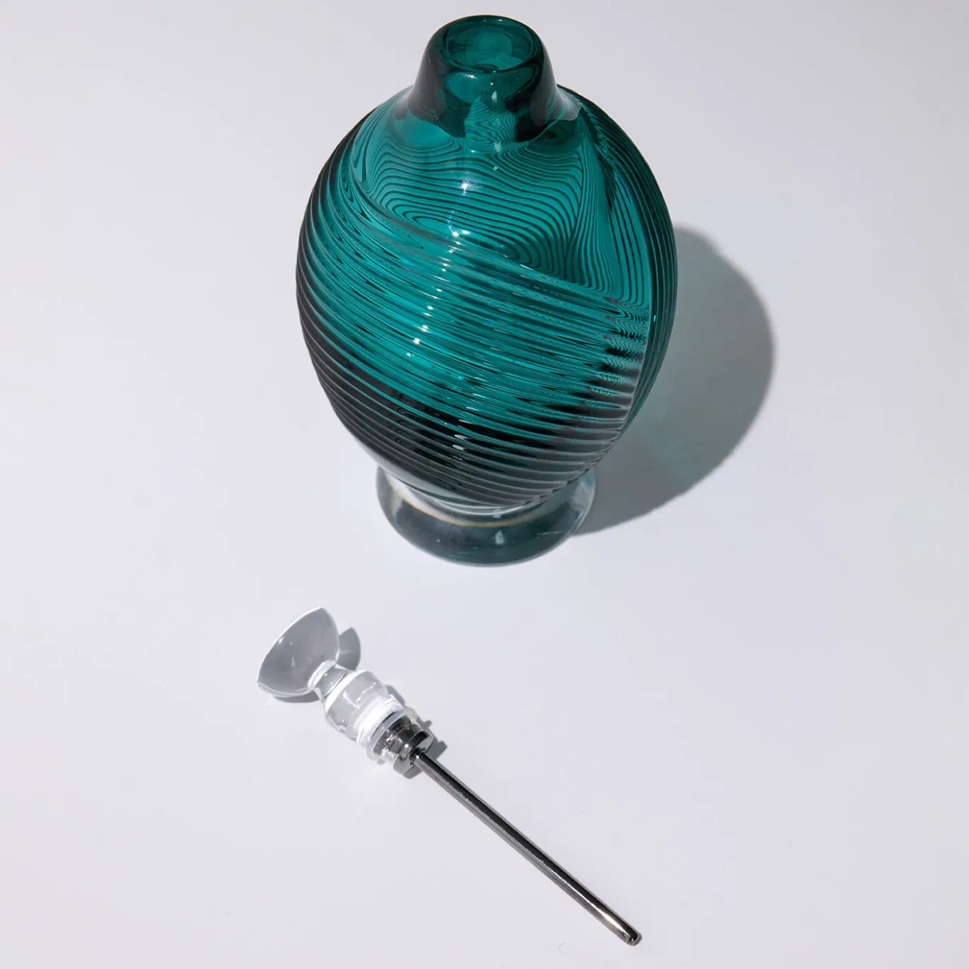 Bottiglia per profumo in cristallo soffiato a mano Cor blu verde petrolio