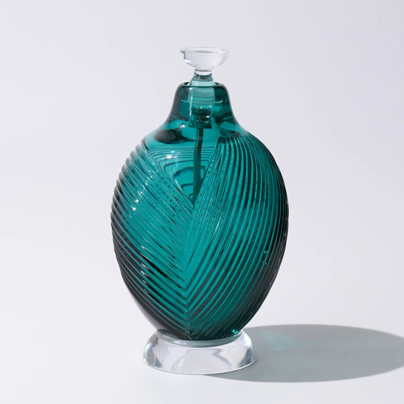 Bottiglia per profumo in cristallo soffiato a mano Cor blu verde petrolio