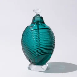 Bottiglia per profumo in cristallo soffiato a mano Cor blu verde petrolio