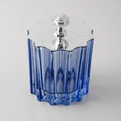 Box alta blu in cristallo con Coperchio Art Deco Placcato Argento