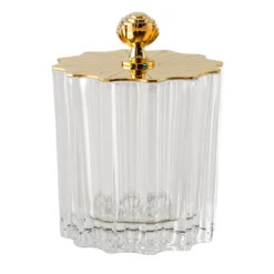 Box alta in cristallo con coperchio in stile Art Deco placcato oro
