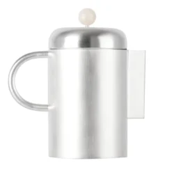 Bricco da caffè Simple in ottone placcato argento con pietra rosa