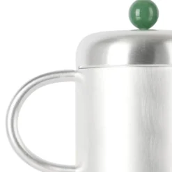 Bricco da caffè Simple in ottone placcato argento con pietra verde