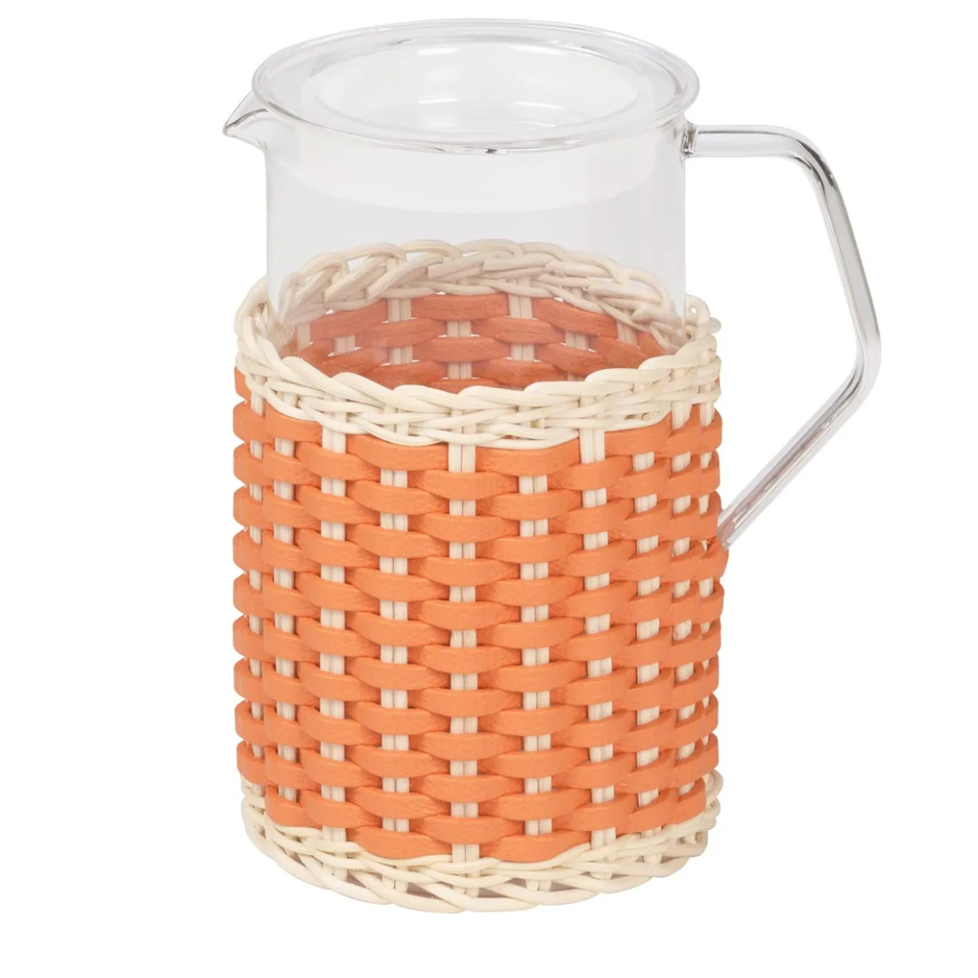 Brocca di vetro in pelle e rattan Marseille - Arancione