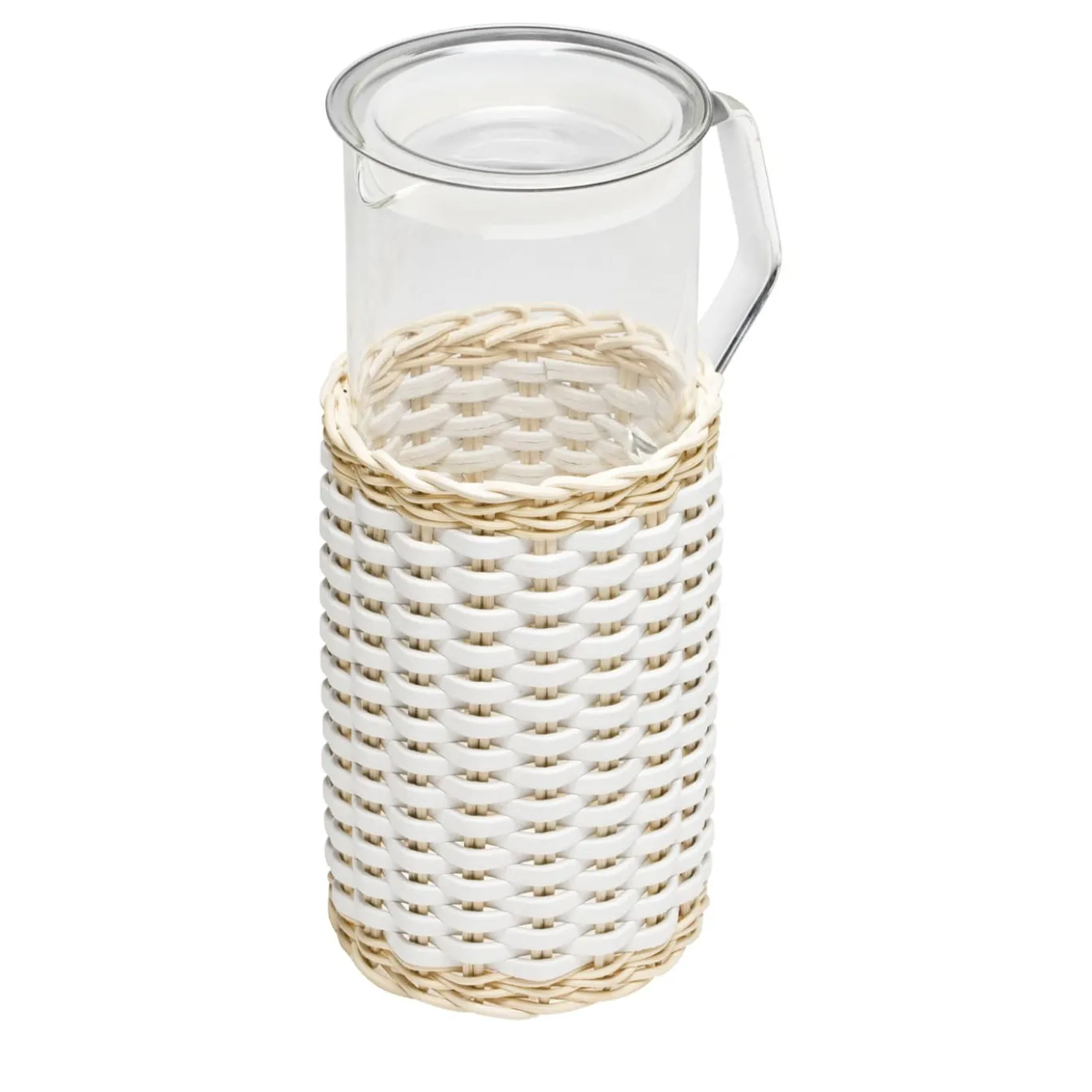 Brocca di vetro in pelle e rattan Marseille - Bianco