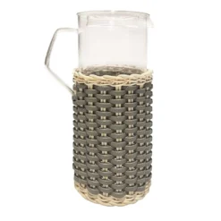 Brocca in vetro di Marsiglia in pelle di fango e rattan