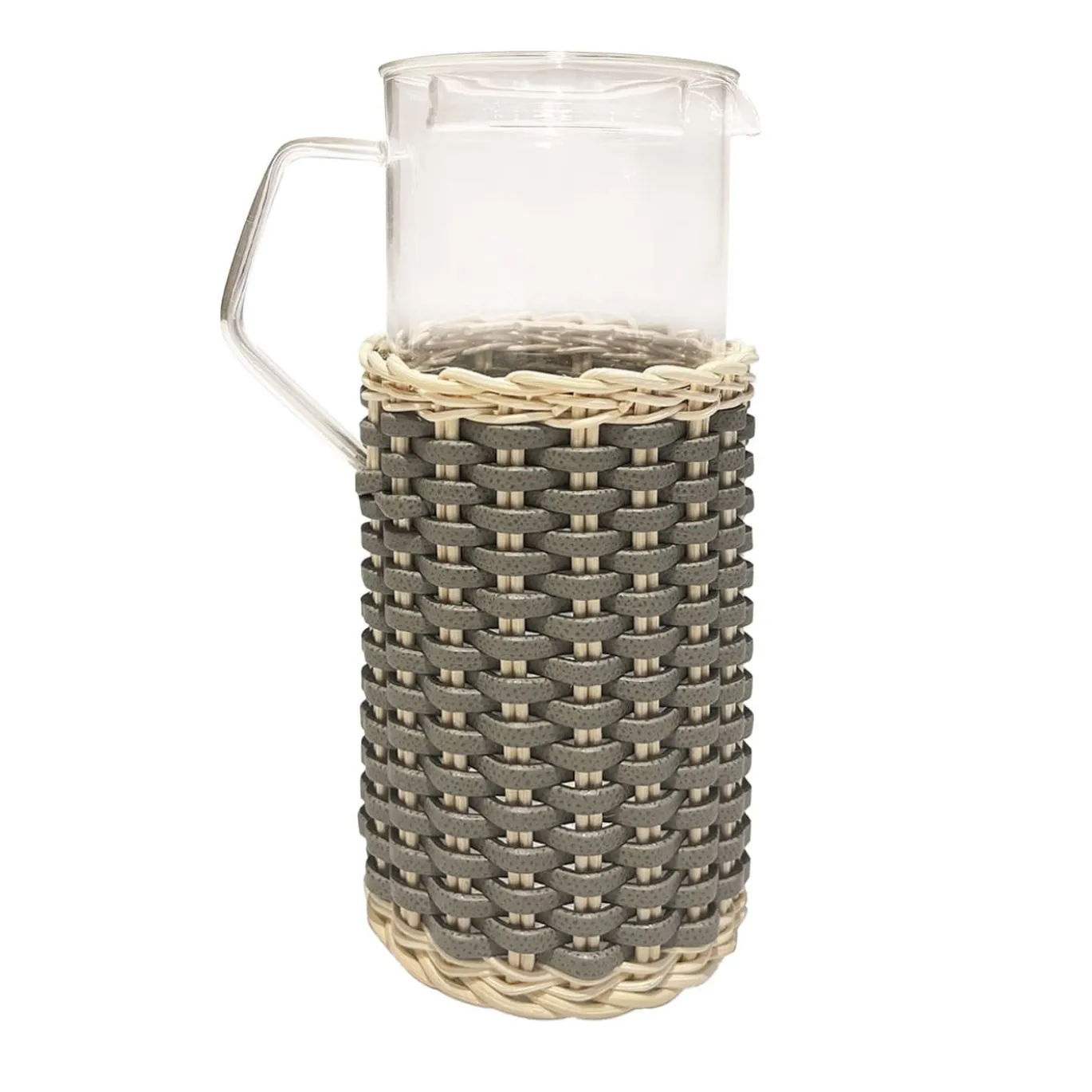 Brocca in vetro di Marsiglia in pelle di fango e rattan