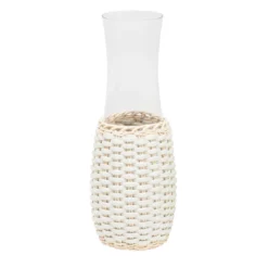 Caraffa Dijon in pelle bianca e rattan