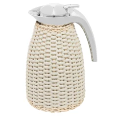Caraffa termica Arles in pelle bianca e rattan