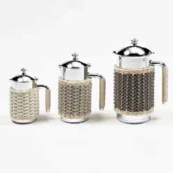 Caraffa termica Rennes Beige in pelle e rattan