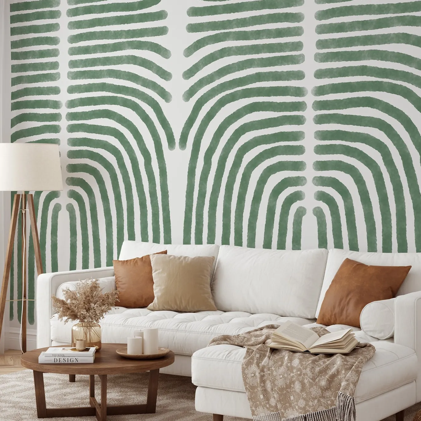 Carta da parati Boho Verde e Bianca