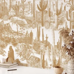 Carta da Parati Cactus Landscape Boho Beige