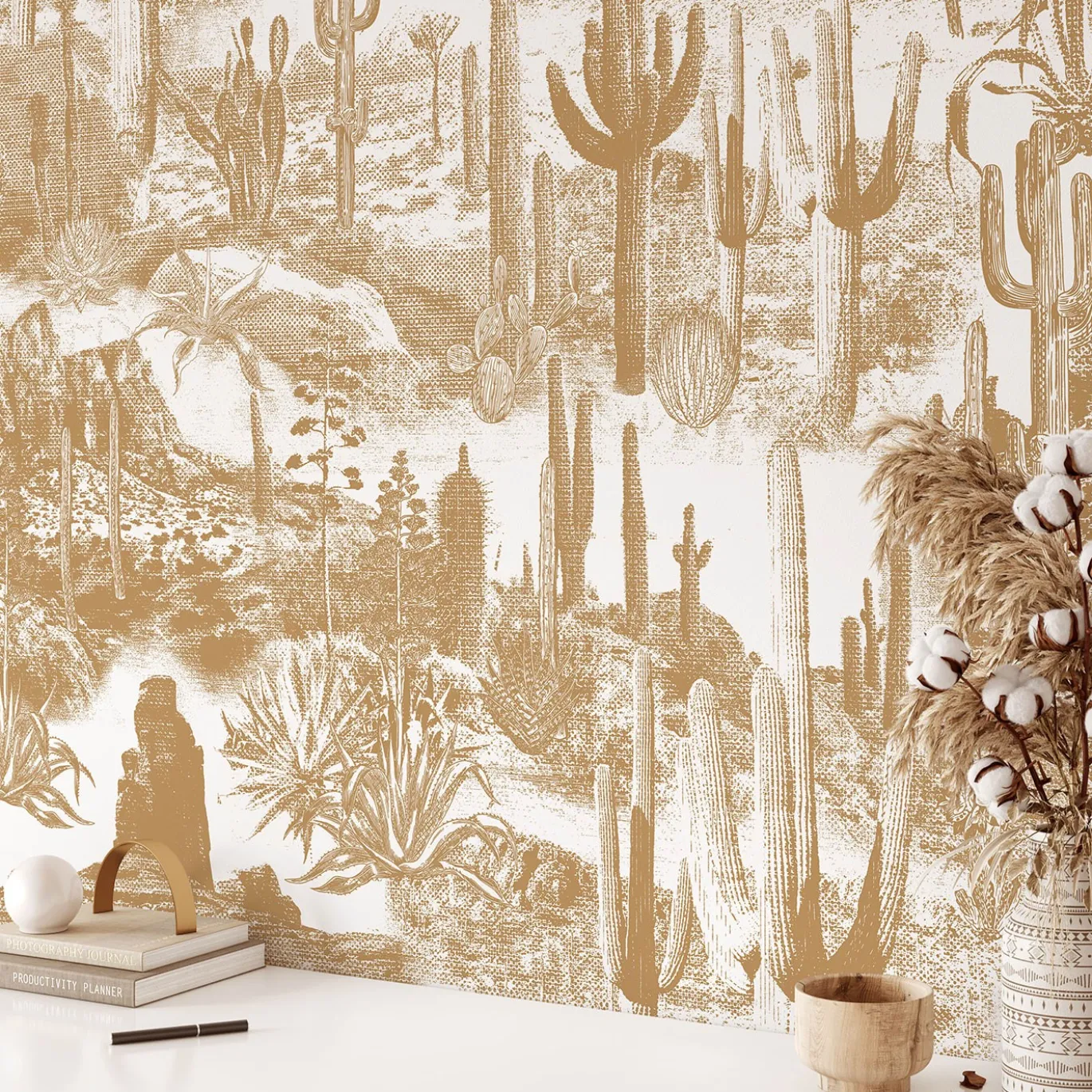 Carta da Parati Cactus Landscape Boho Beige