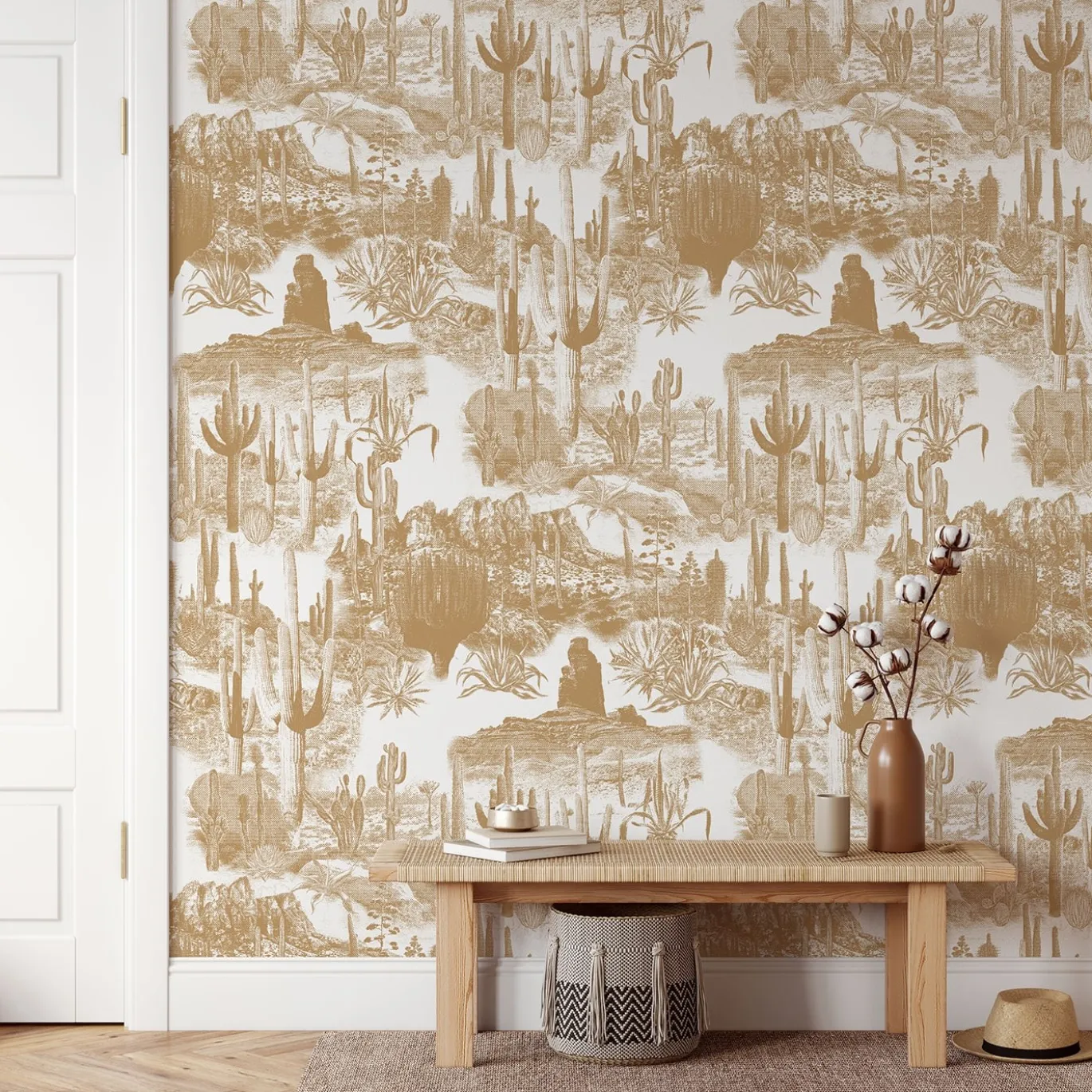 Carta da Parati Cactus Landscape Boho Beige