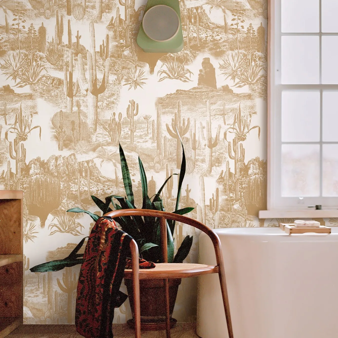 Carta da Parati Cactus Landscape Boho Beige