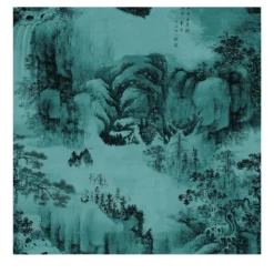 Carta da parati con paesaggio Orientale Verde acqua
