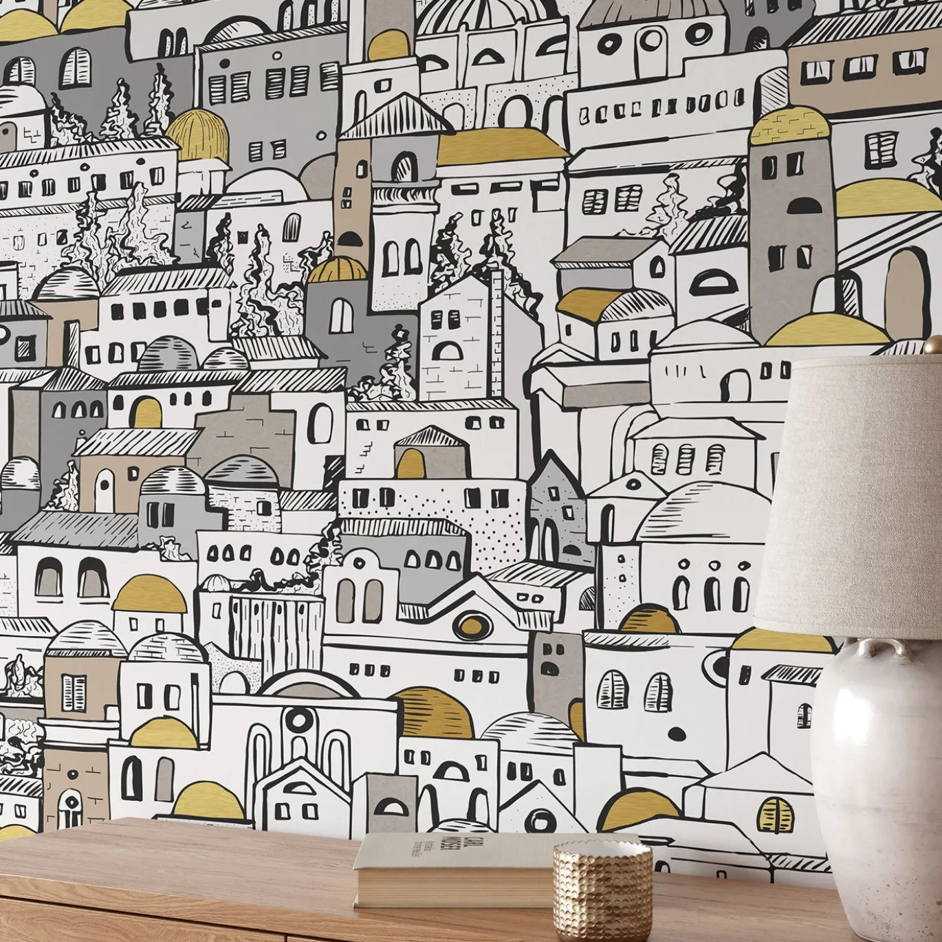 Carta da Parati DIY con Paesaggio Urbano Mediterraneo