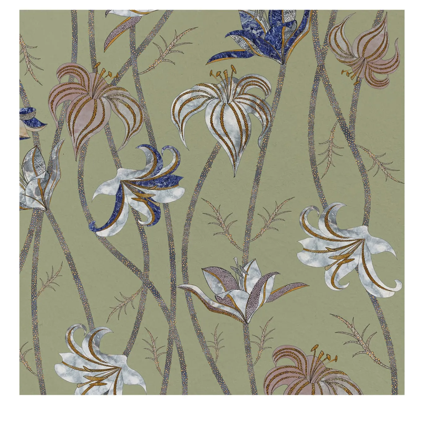 Carta da parati Fiori Verde Salvia