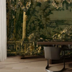 Carta da parati Flemish Tapestry con motivi architettonici multicolore