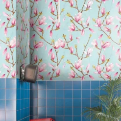 Carta da Parati Magnolia Flowers Blu
