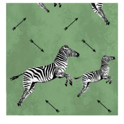 Carta da Parati Verde con Zebre Volanti