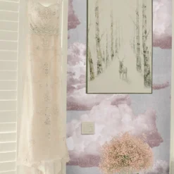 Carta da Parati Vintage con Nuvole Rosa