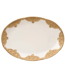Caterina Vassoio medio ovale bianco e oro