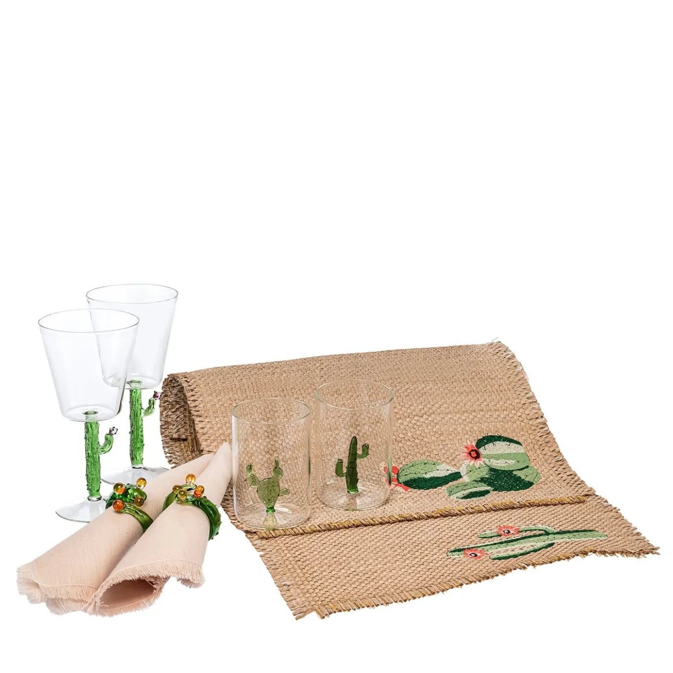 Cena per due Cactus Set di bicchieri e lino