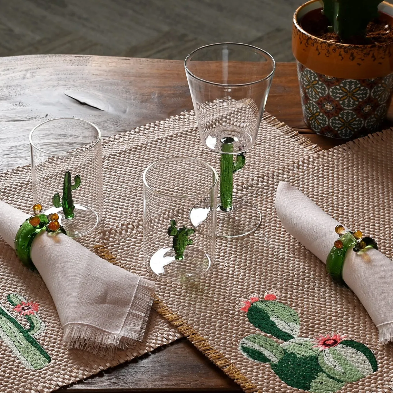 Cena per due Cactus Set di bicchieri e lino