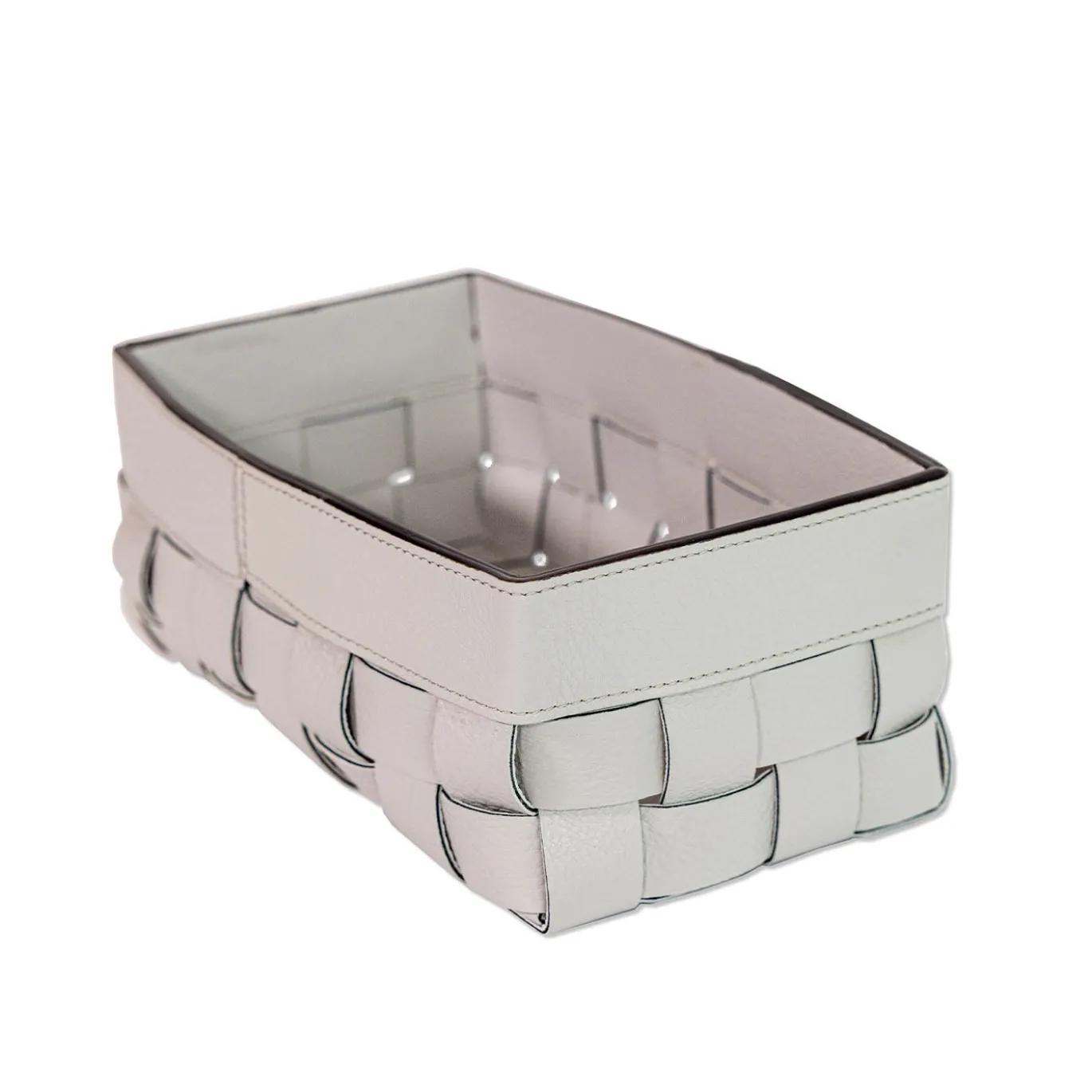 Cesta piccola Bottega in pelle grigio chiaro luna