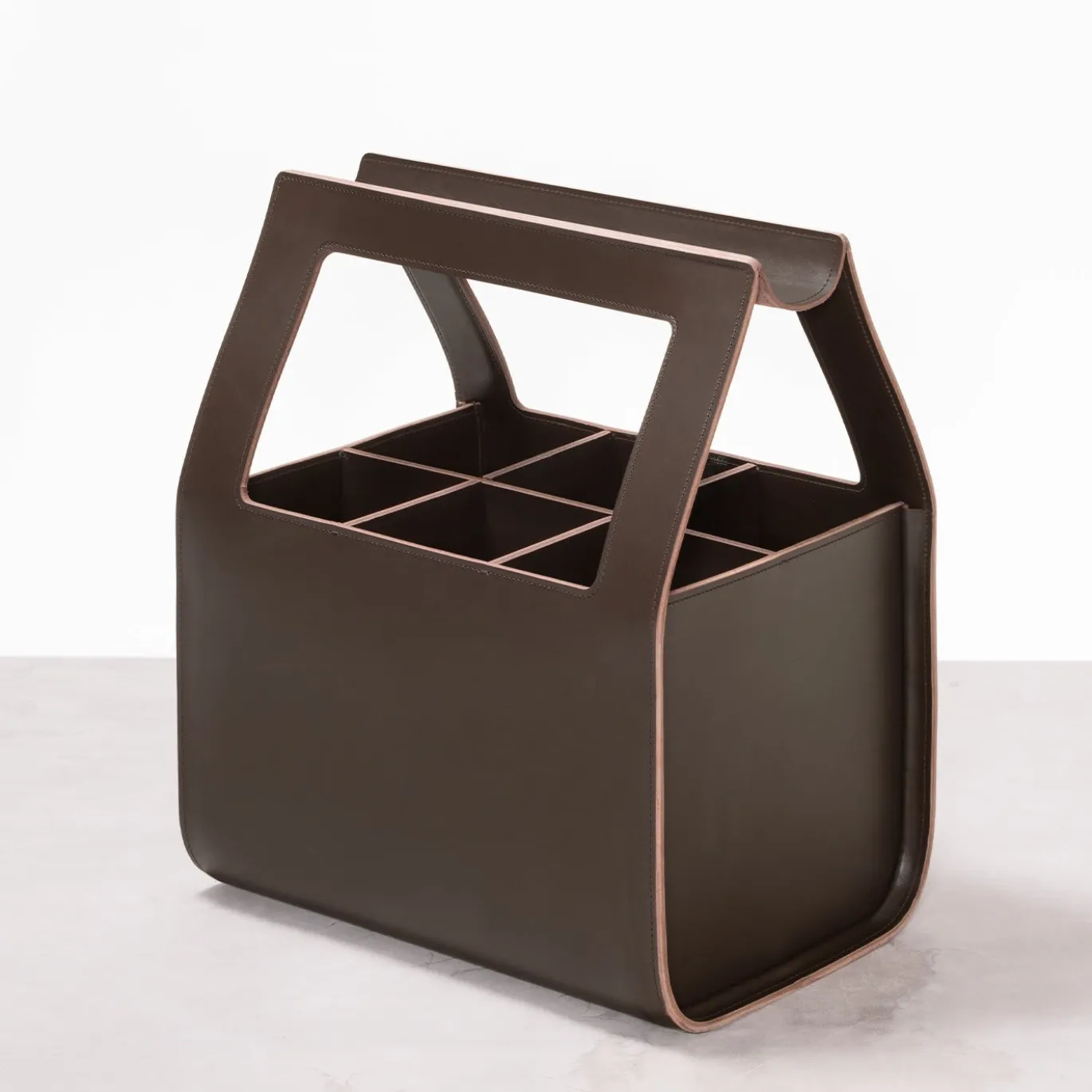 Cesta Portaoggetti Copenhagen Alta Grande in Pelle Saddle Marrone di Gio Tirotto