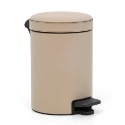 Cestino a pedale in pelle taupe