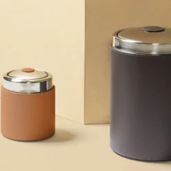 Cestino da Bagno Perry Grande in Pelle Moka